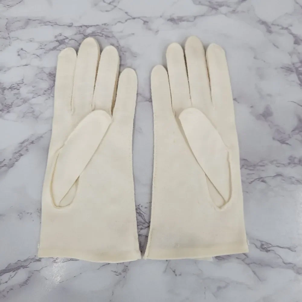 Vintage 50s English Cotton Beaded Evening Dress Formal Gloves